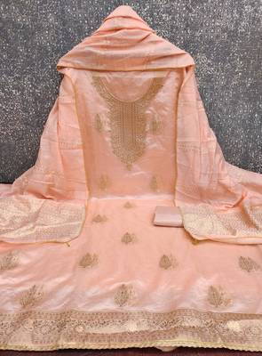 Elegant peach zari woven unstitched salwar suit with dupatta 2