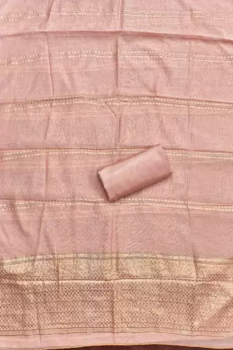 Elegant peach zari woven unstitched salwar suit with dupatta
