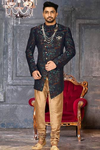 Green anghrakha pattern work indo western