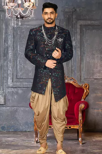 Green anghrakha pattern work indo western