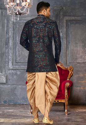 Green anghrakha pattern work indo western 4