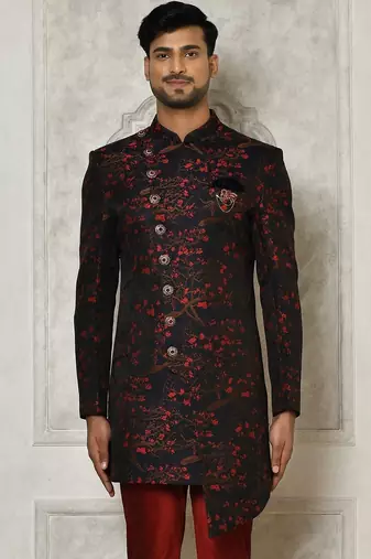 Red anghrakha pattern work indo western