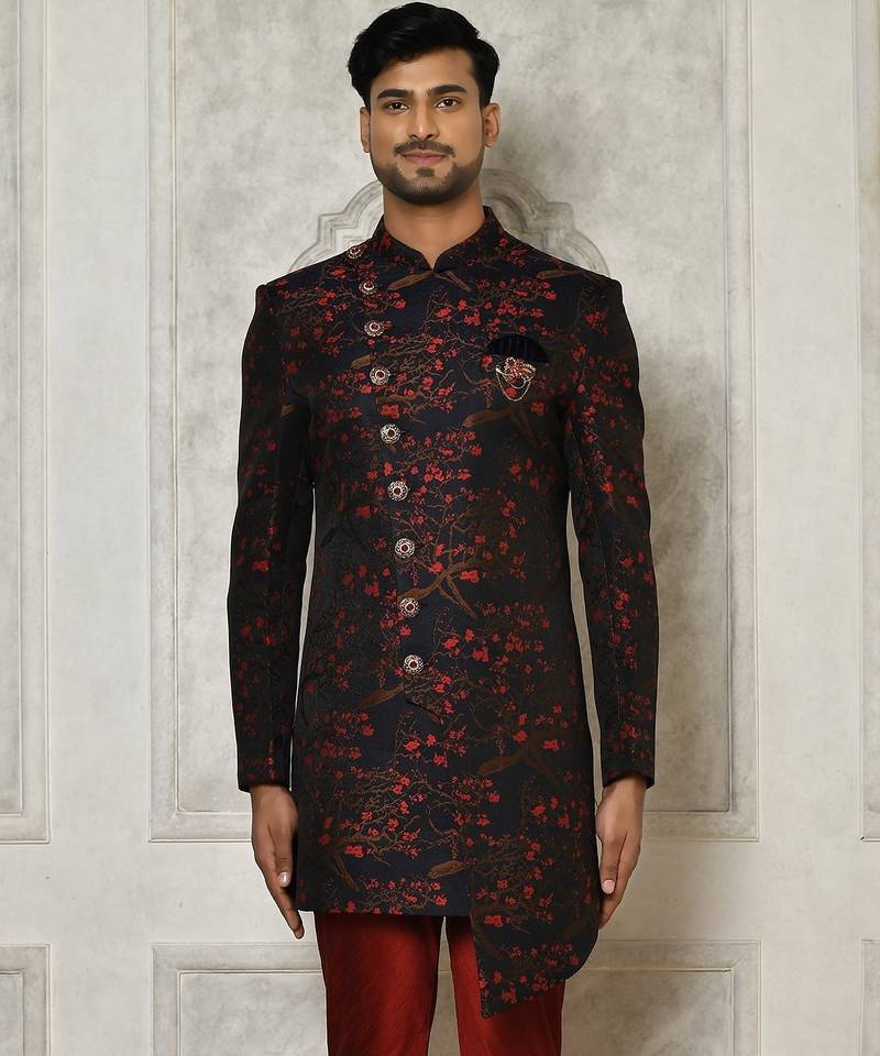Red anghrakha pattern work indo western