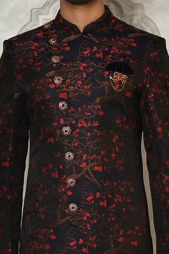 Red anghrakha pattern work indo western