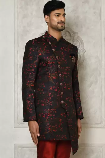 Red anghrakha pattern work indo western