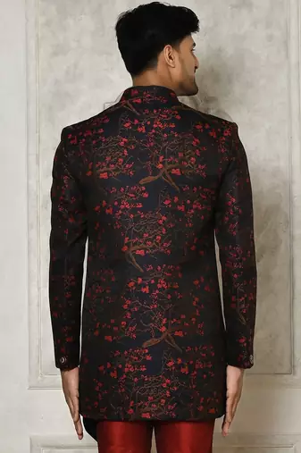Red anghrakha pattern work indo western
