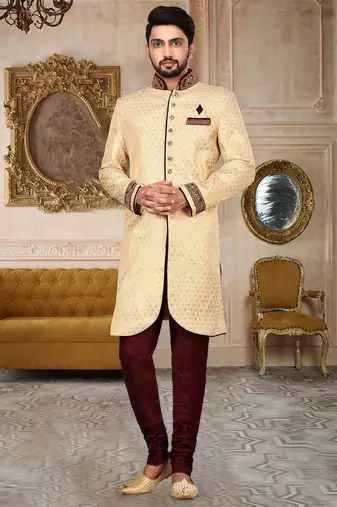 Red anghrakha pattern work indo western