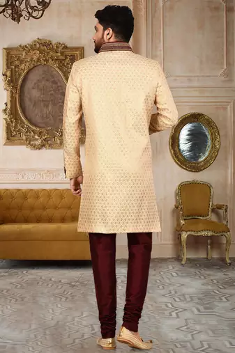 Red anghrakha pattern work indo western