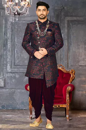 Red anghrakha pattern work indo western