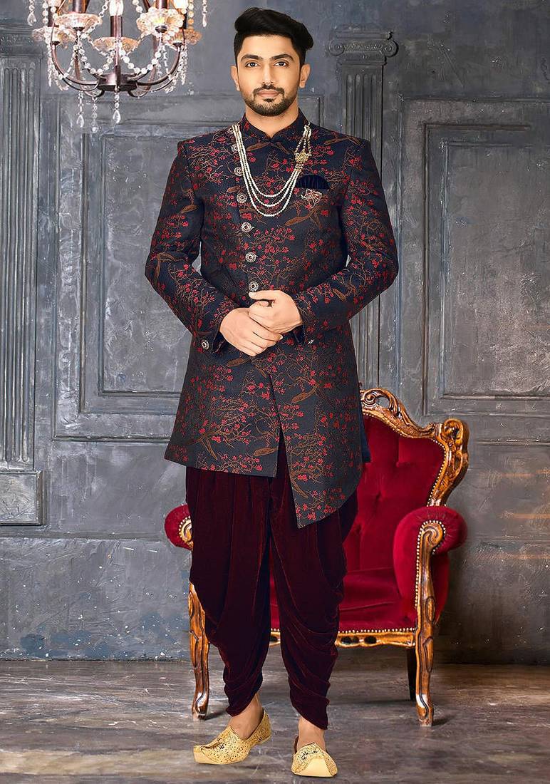 Red anghrakha pattern work indo western