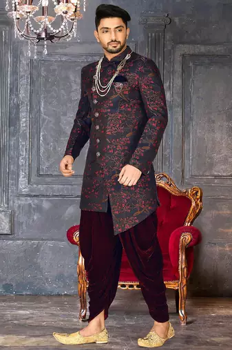 Red anghrakha pattern work indo western