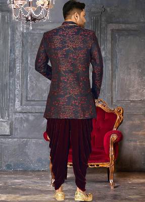 Red anghrakha pattern work indo western 4