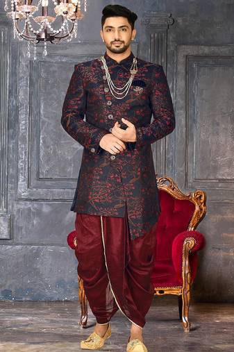 Red anghrakha pattern work indo western