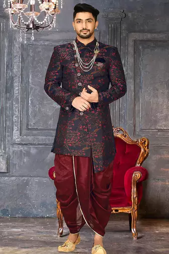 Red anghrakha pattern work indo western