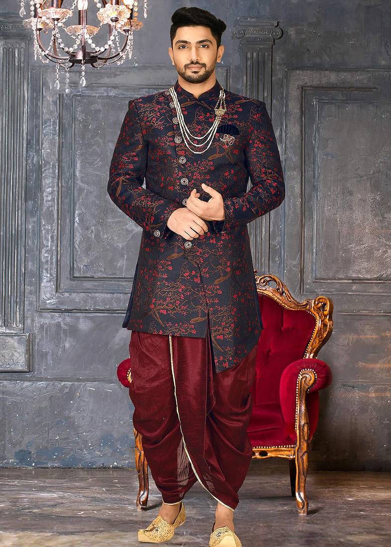 Red anghrakha pattern work indo western