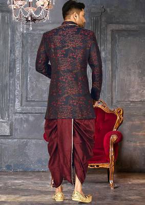 Red anghrakha pattern work indo western 3