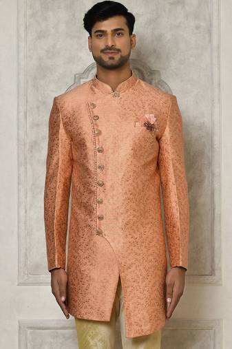 Peach anghrakha pattern work indo western