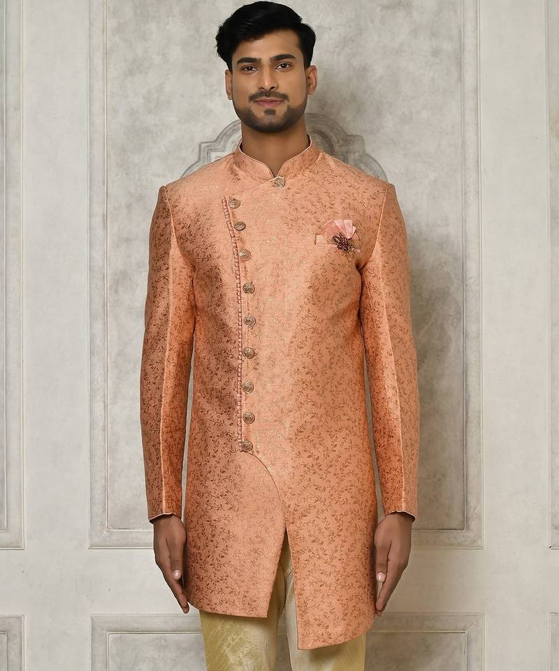 Peach anghrakha pattern work indo western