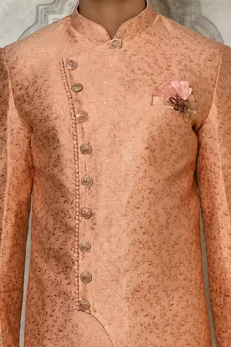 Peach anghrakha pattern work indo western