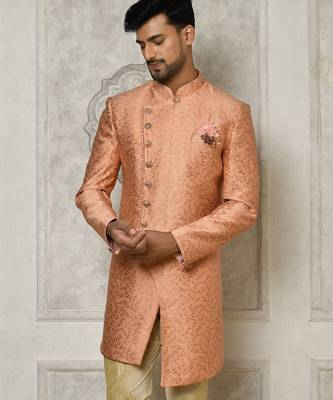 Peach anghrakha pattern work indo western 3