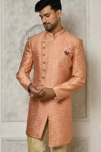 Peach anghrakha pattern work indo western