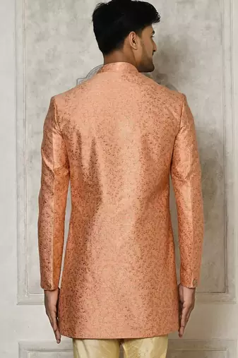 Peach anghrakha pattern work indo western