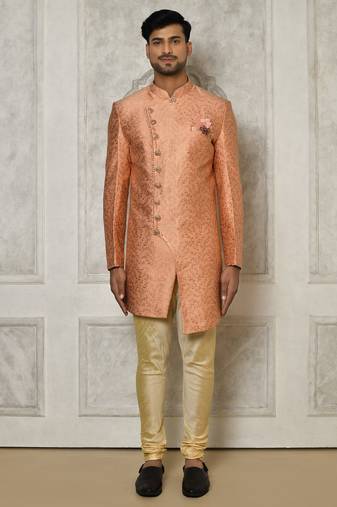 Peach anghrakha pattern work indo western