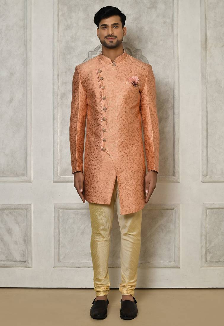 Peach anghrakha pattern work indo western