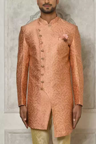 Peach anghrakha pattern work indo western