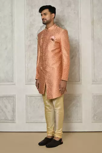 Peach anghrakha pattern work indo western