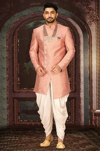 Peach anghrakha pattern work indo western