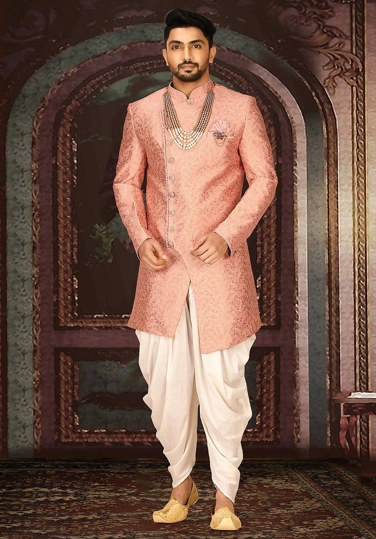 Peach anghrakha pattern work indo western