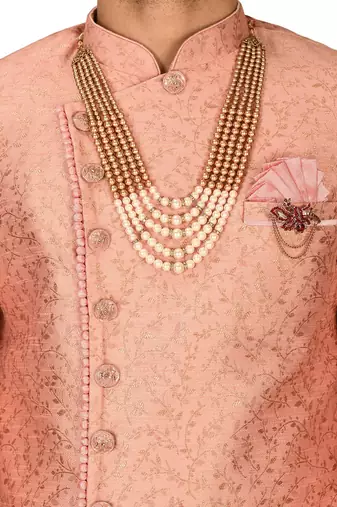 Peach anghrakha pattern work indo western
