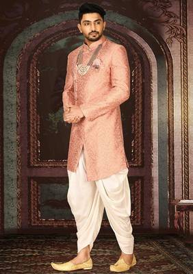 Peach anghrakha pattern work indo western 3