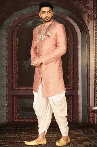 Peach anghrakha pattern work indo western