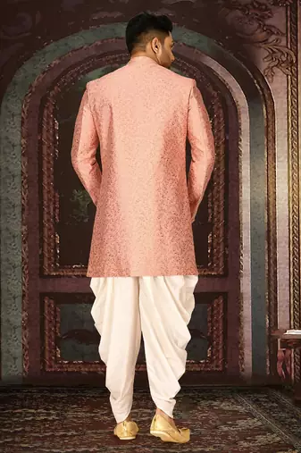 Peach anghrakha pattern work indo western