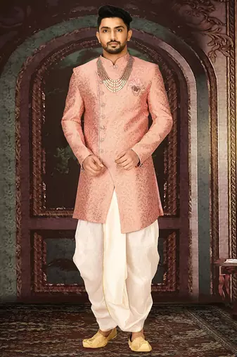 Peach anghrakha pattern work indo western