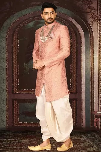 Peach anghrakha pattern work indo western