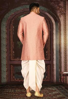 Peach anghrakha pattern work indo western 4