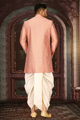 Peach anghrakha pattern work indo western