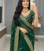 Green Color  embroidery sequence work Silk Saree