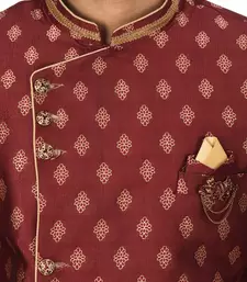 Red anghrakha pattern work with fawn pipe in indo western