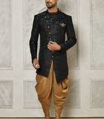 Red anghrakha pattern work with fawn pipe in indo western