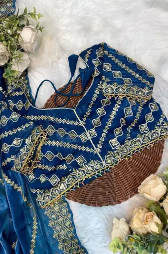 Peacock Blue Color  embroidery sequence work art silk saree