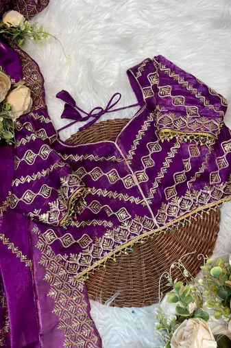 Purple Color  embroidery sequence work art silk saree