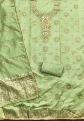 Elegant light green woven zari unstitched salwar suit with dupatta 3