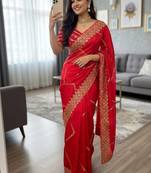 Red Color  embroidery sequence work Silk Saree