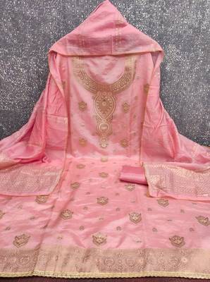 Elegant pink woven zari unstitched salwar suit with dupatta 2