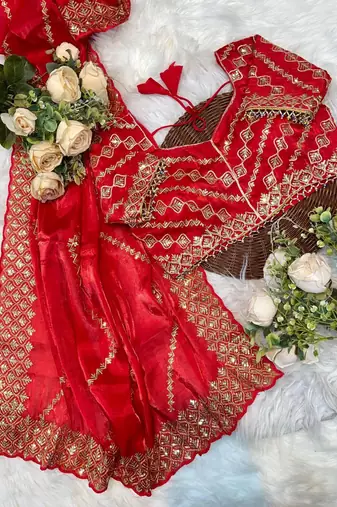 Red Color  embroidery sequence work art silk saree