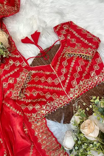 Red Color  embroidery sequence work art silk saree